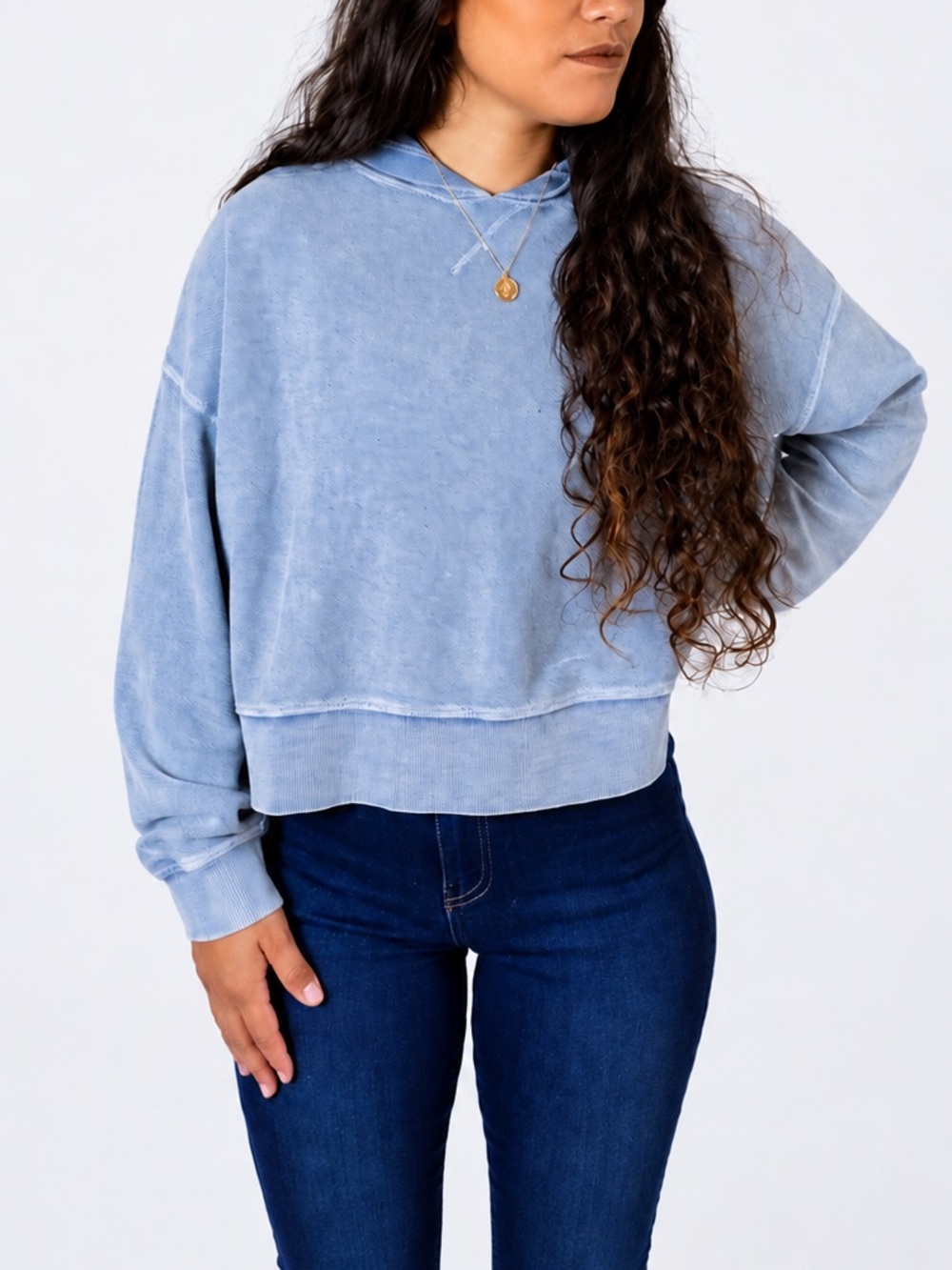 Mineral Washed Cotton Knit Sweater Hoodie